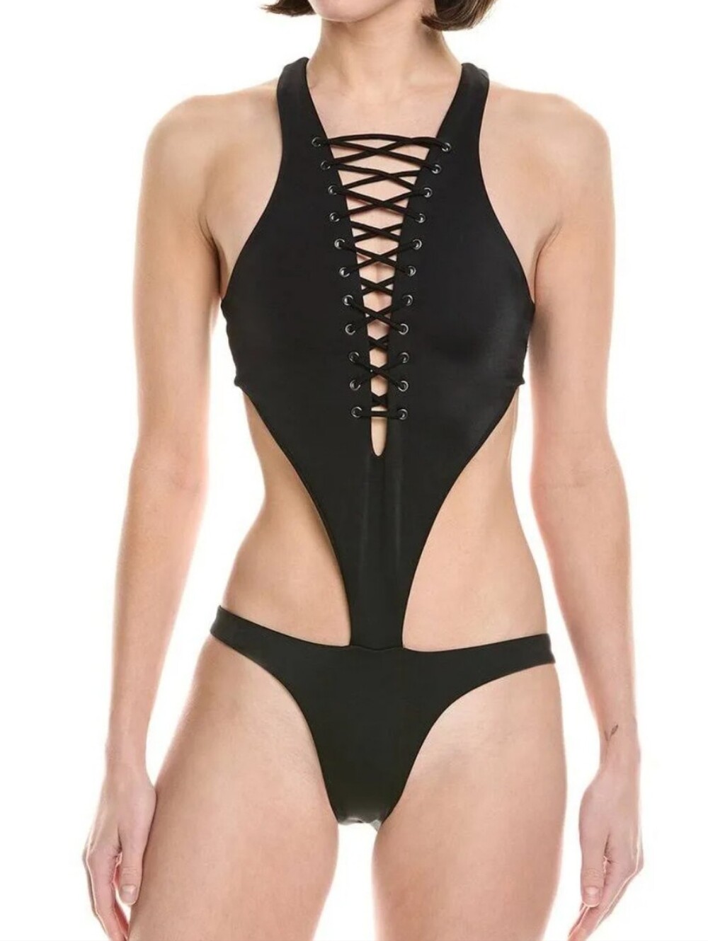 Agua Bendita Black Lace-Up Cutout One-Piece Swimsuit